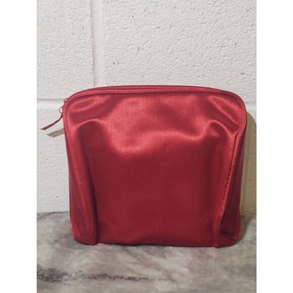 YSL Parfums Yves Saint Laurent Red Satin Double Zip Travel Cosmetic Makeup Bag - Picture 2 of 8